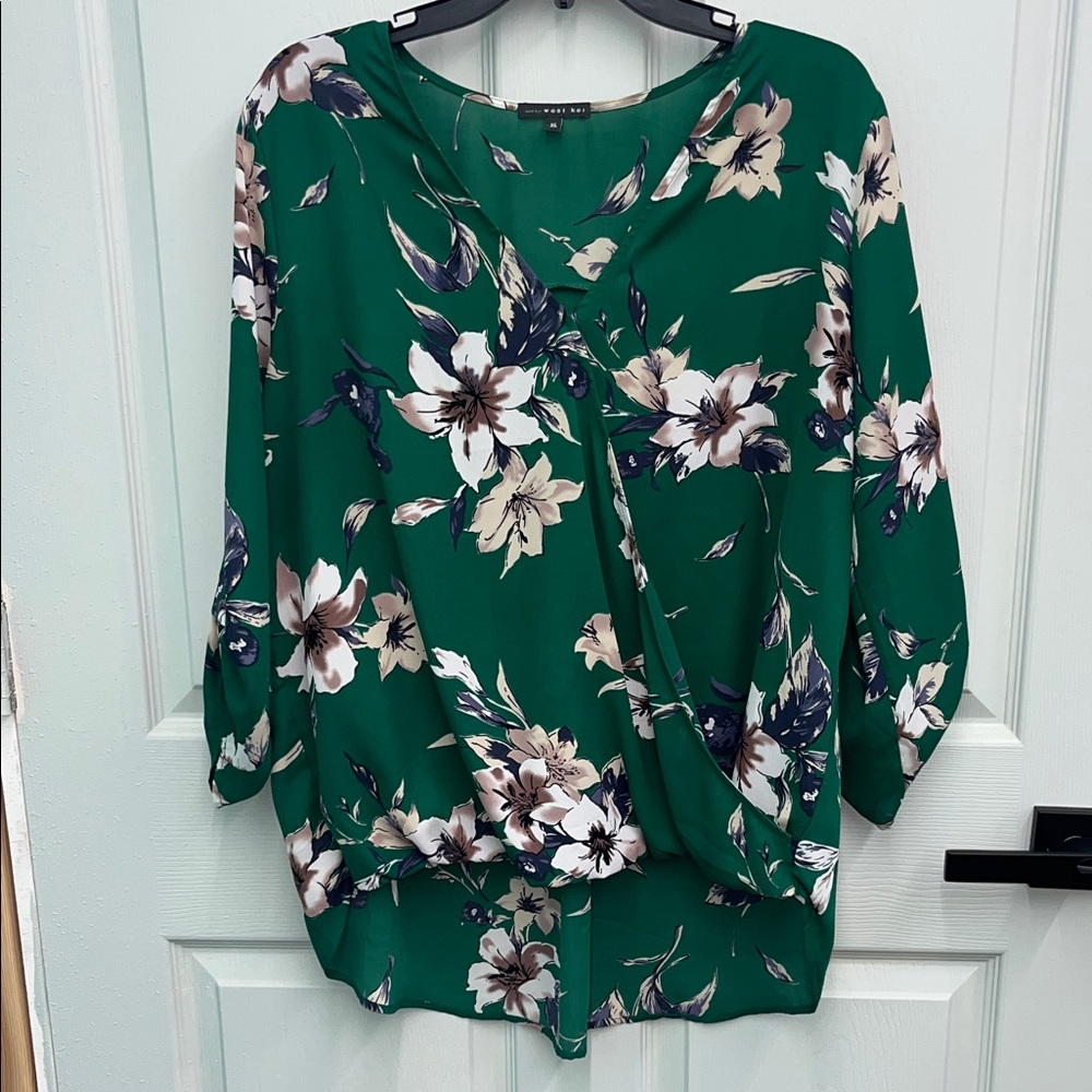 West Kei Green Floral Blouse